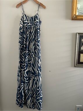 Japna Navy and White Striped Zebra-Print Maxi Dress Sz XS